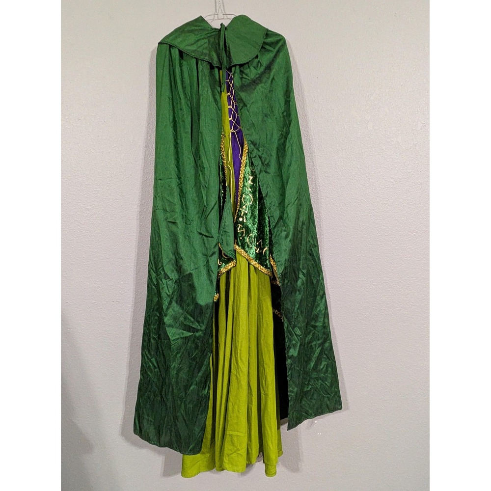 Disney Hocus Pocus Winifred Costume Womens XS Green Dress Cape Wig Set